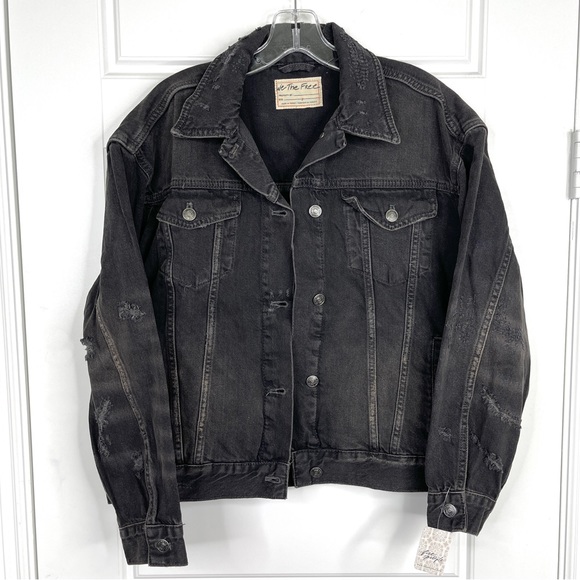 FREE PEOPLE We The Free NEW Jolene Trucker Jacket NEW Washed Black Size S - Picture 2 of 16